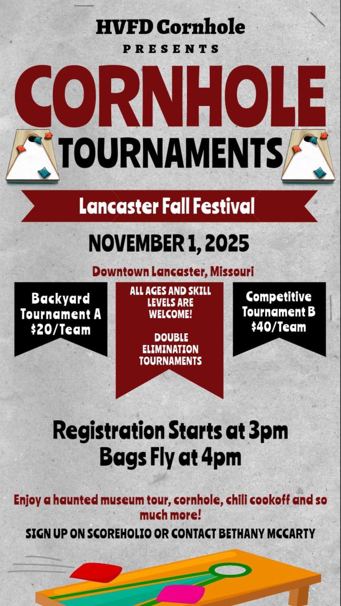 Poster for Corn Hole Tournament for Nov. 1, 2026 